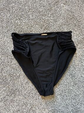 Xhilaration Black High-Waist Bikini Bottoms with Side Strap Detail